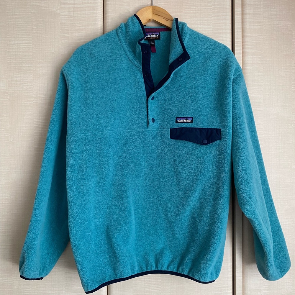 Mens Patagonia Blue Synchilla Snap-T Fleece Pullover with Navy Accents
